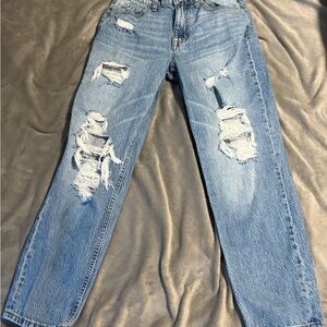 Aeropostale Blue Straight Leg Jeans with Distressed Details